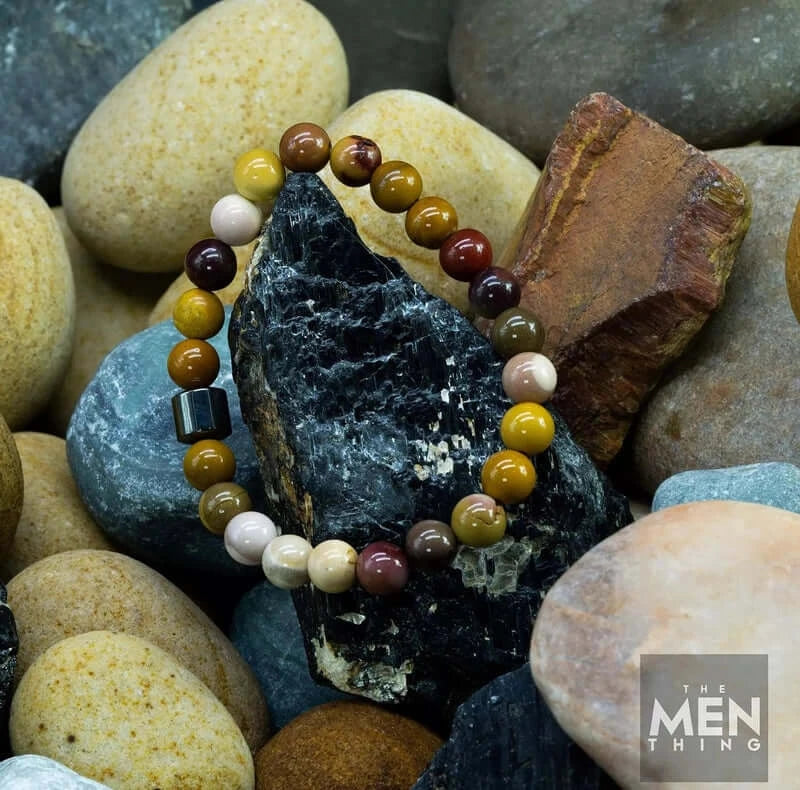 THE MEN THING Bead Bracelet AZURITE POLYCHROMATIC -  Beads Bracelet with Natural Stone - 7 inch Stretch Bracelet