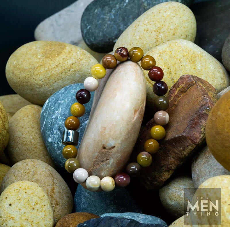 THE MEN THING Bead Bracelet AZURITE POLYCHROMATIC -  Beads Bracelet with Natural Stone - 7 inch Stretch Bracelet