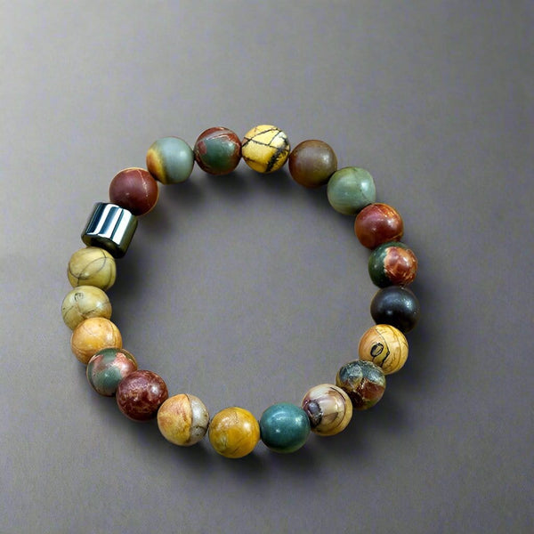 अज़ूराइट रेनबो - प्राकृतिक पत्थर के साथ मोती कंगन - 7 इंच स्ट्रेच कंगन