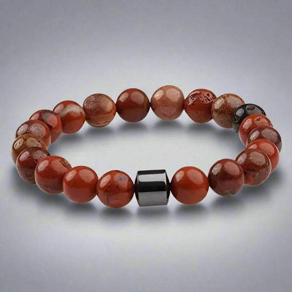 అజూరైట్ వోల్కానిక్ - సహజ రాయితో పూసల బ్రాస్‌లెట్ - 7 అంగుళాల స్ట్రెచ్ బ్రాస్‌లెట్