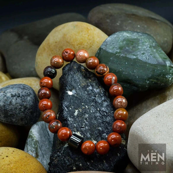 అజూరైట్ వోల్కానిక్ - సహజ రాయితో పూసల బ్రాస్‌లెట్ - 7 అంగుళాల స్ట్రెచ్ బ్రాస్‌లెట్