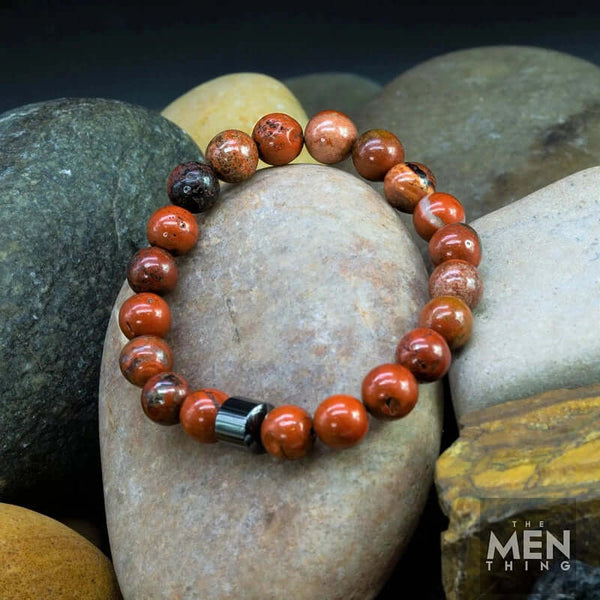 అజూరైట్ వోల్కానిక్ - సహజ రాయితో పూసల బ్రాస్‌లెట్ - 7 అంగుళాల స్ట్రెచ్ బ్రాస్‌లెట్