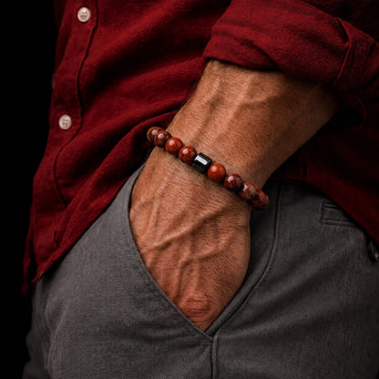 THE MEN THING Bead Bracelet AZURITE VOLCANIC -  Beads Bracelet with Natural Stone - 7 inch Stretch Bracelet