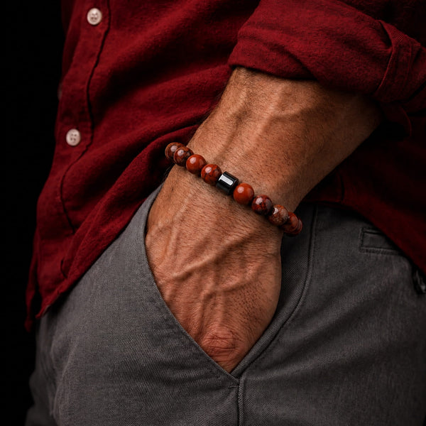 AZURITE VOLCANIC -  Beads Bracelet with Natural Stone - 7 inch Stretch Bracelet