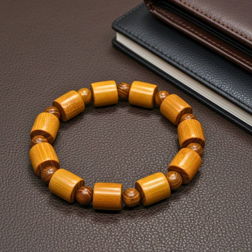 THE MEN THING Bead Bracelet BAREOAK - 13mm Wooden Beads Bracelet with Natural Stone - Adjustable Bracelet