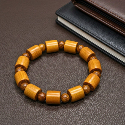 THE MEN THING Bead Bracelet BAREOAK - 13mm Wooden Beads Bracelet with Natural Stone - Adjustable Bracelet