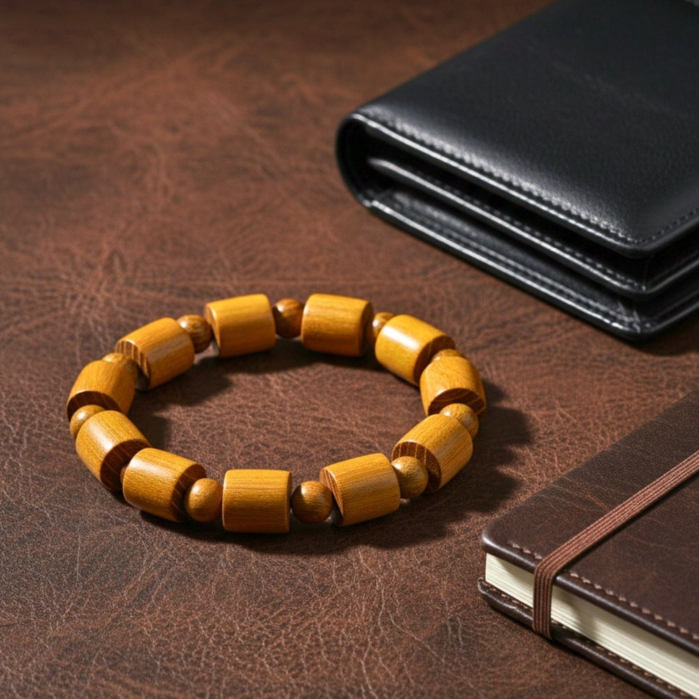 THE MEN THING Bead Bracelet BAREOAK - 13mm Wooden Beads Bracelet with Natural Stone - Adjustable Bracelet