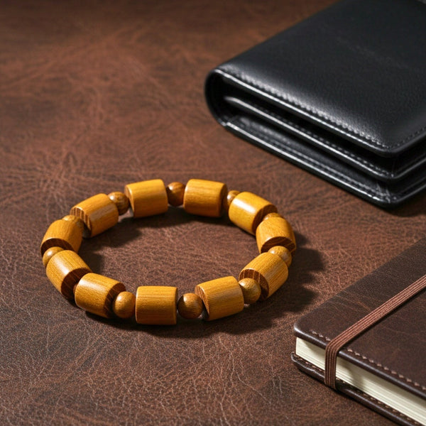 BAREOAK - 13mm Wooden Beads Bracelet with Natural Stone - Adjustable Bracelet