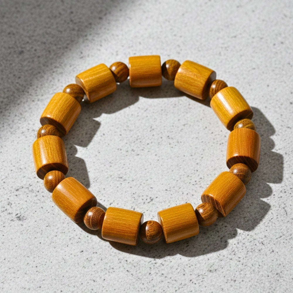 THE MEN THING Bead Bracelet BAREOAK - 13mm Wooden Beads Bracelet with Natural Stone - Adjustable Bracelet