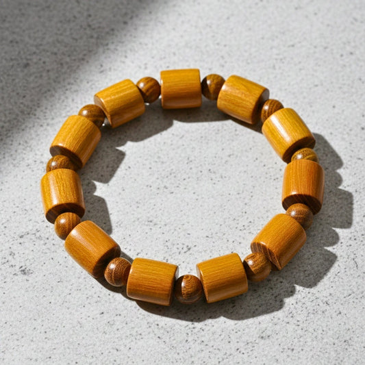 THE MEN THING Bead Bracelet BAREOAK - 13mm Wooden Beads Bracelet with Natural Stone - Adjustable Bracelet