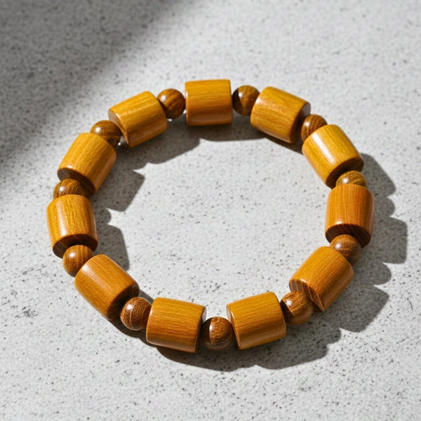 BAREOAK - 13mm Wooden Beads Bracelet with Natural Stone - Adjustable Bracelet