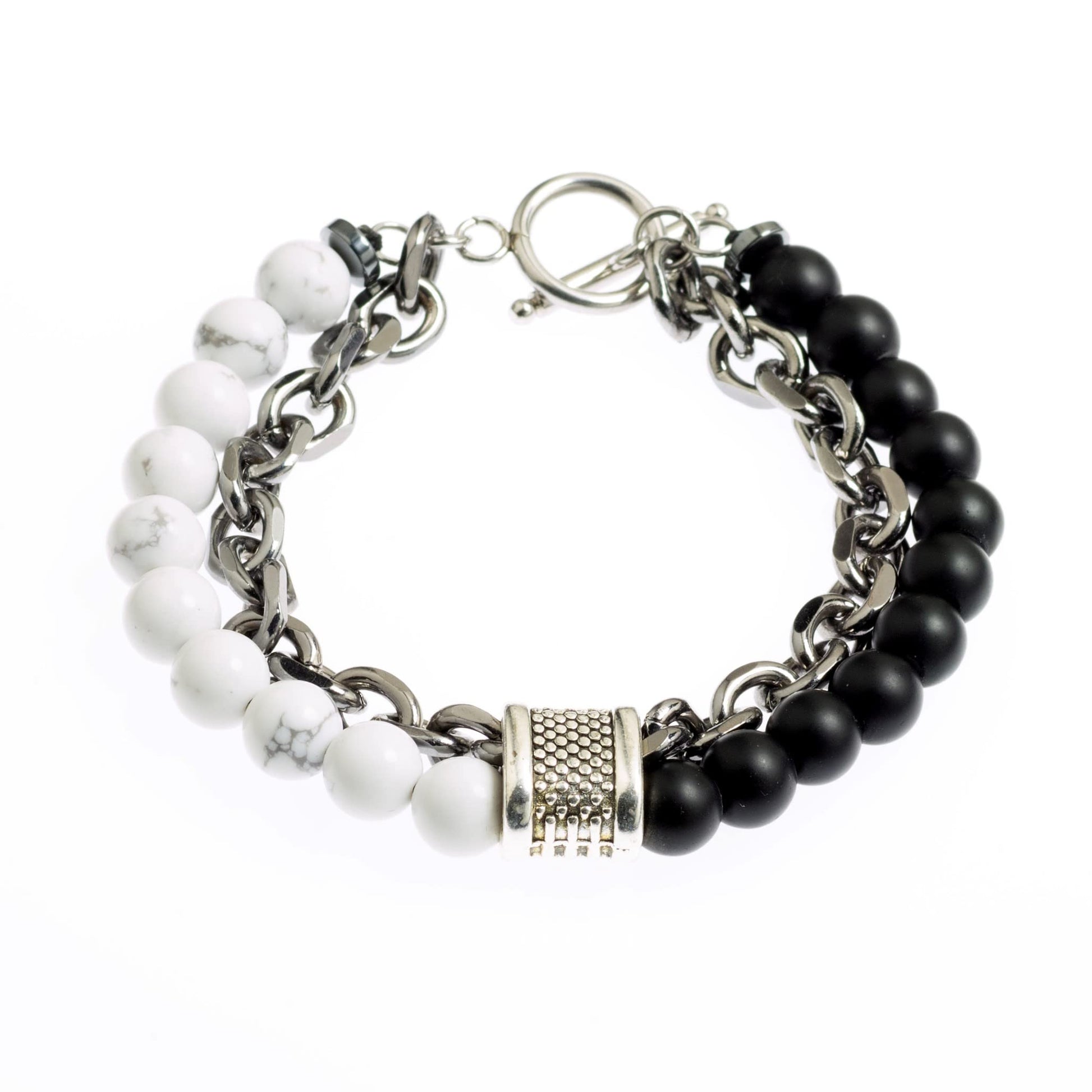 THE MEN THING Bead Bracelet BEADFUSION WHITE - Natural Beads Bracelet for Men - Become Money Magnet - Natural Volcanic Stone Colorful 7 Chakra Energy Stretch Bracelet (8inch)