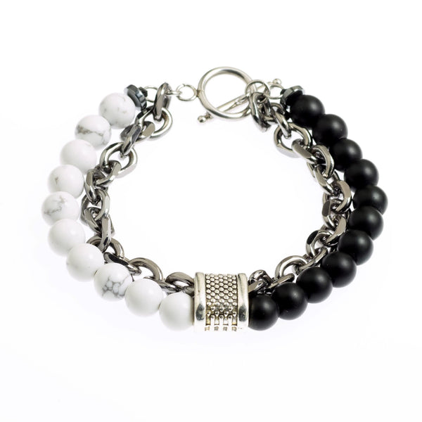 BEADFUSION WHITE - Natural Beads Bracelet for Men - Become Money Magnet - Natural Volcanic Stone Colorful 7 Chakra Energy Stretch Bracelet (8inch)