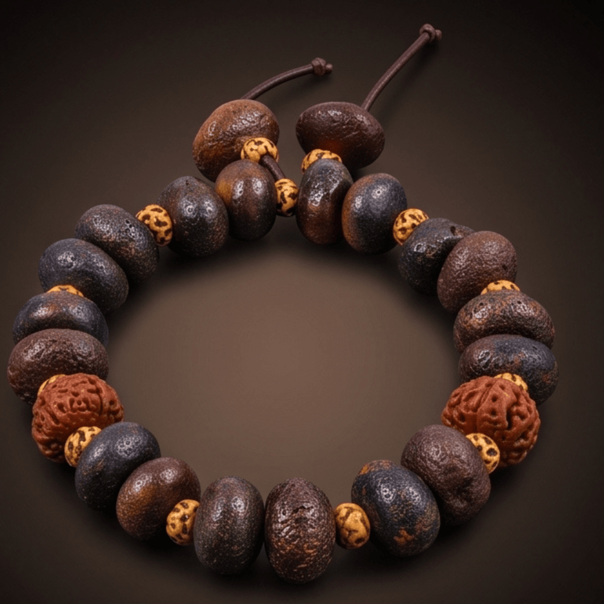 THE MEN THING Bead Bracelet BODHI SEED - 15mm Wooden Beads Bracelet with Natural Stone - Adjustable Bracelet