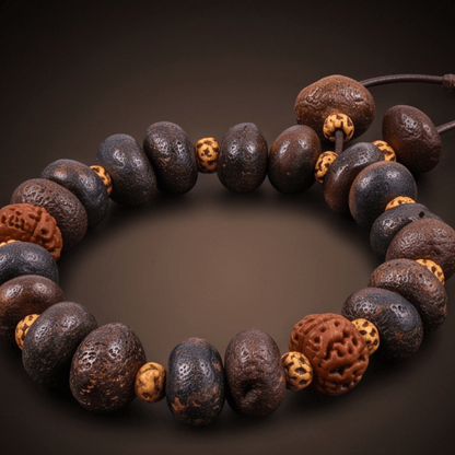 THE MEN THING Bead Bracelet BODHI SEED - 15mm Wooden Beads Bracelet with Natural Stone - Adjustable Bracelet