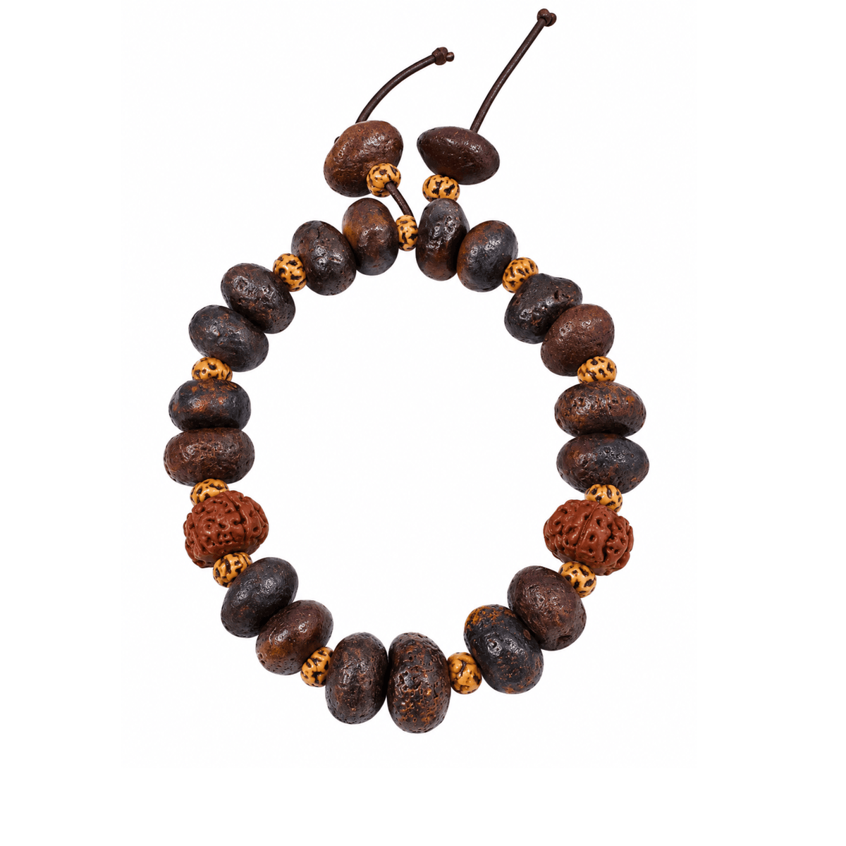THE MEN THING Bead Bracelet BODHI SEED - 15mm Wooden Beads Bracelet with Natural Stone - Adjustable Bracelet
