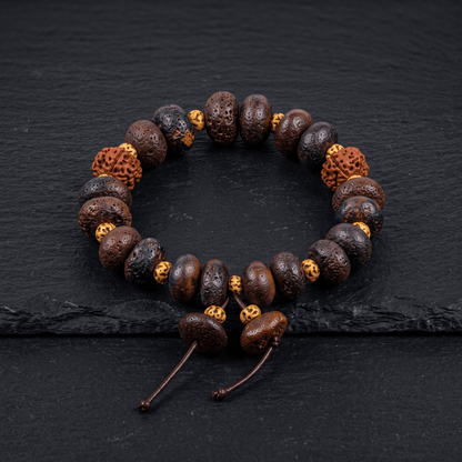 THE MEN THING Bead Bracelet BODHI SEED - 15mm Wooden Beads Bracelet with Natural Stone - Adjustable Bracelet