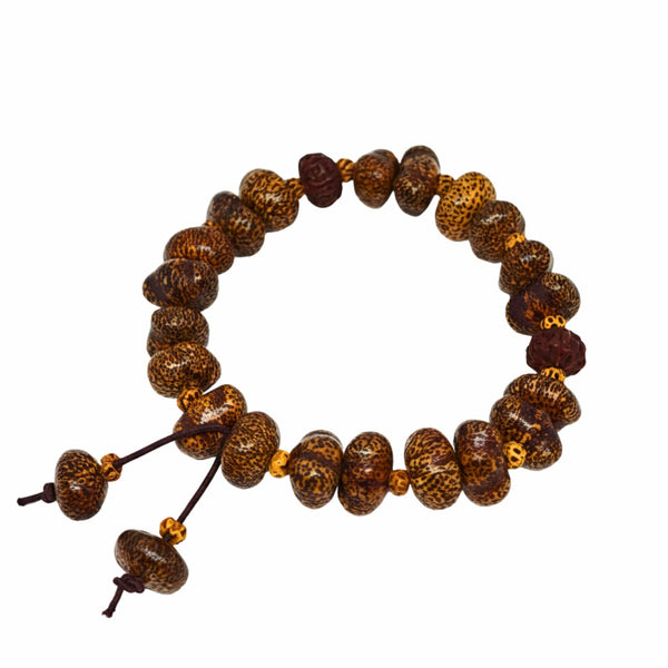 BODHI SEED - 16mm Wooden Beads Bracelet with Natural Stone - Adjustable Bracelet