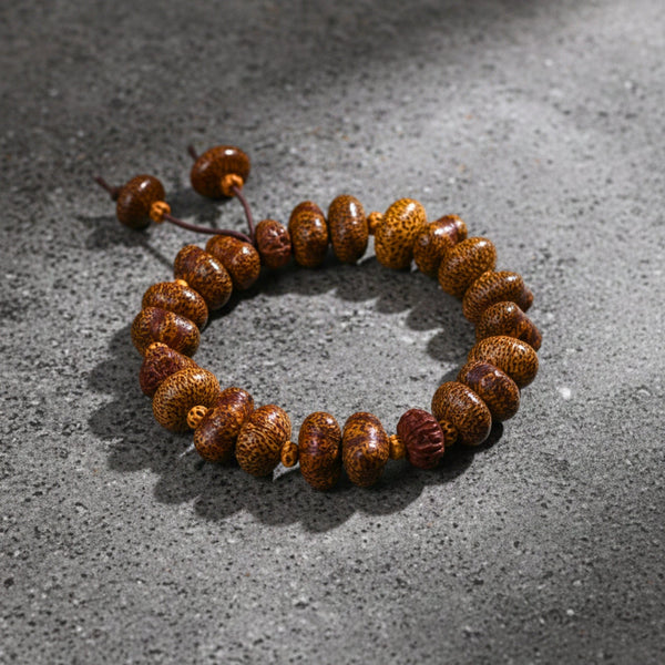 BODHI SEED - 16mm Wooden Beads Bracelet with Natural Stone - Adjustable Bracelet