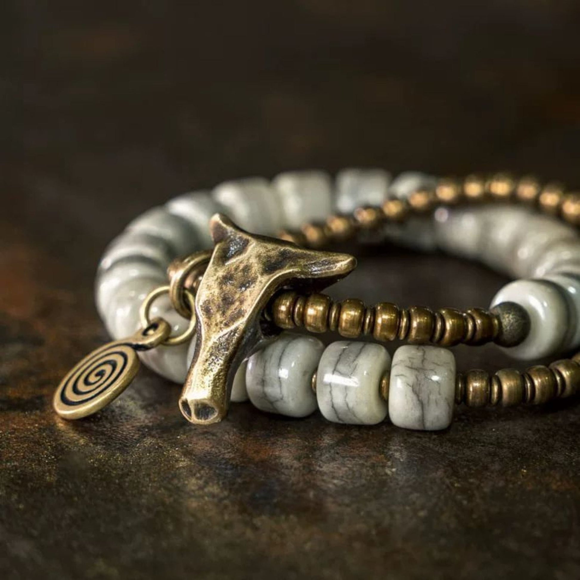 THE MEN THING Bead Bracelet BULL RELIC - 12mm Beads Adjustable  Bracelet for Men & Boys