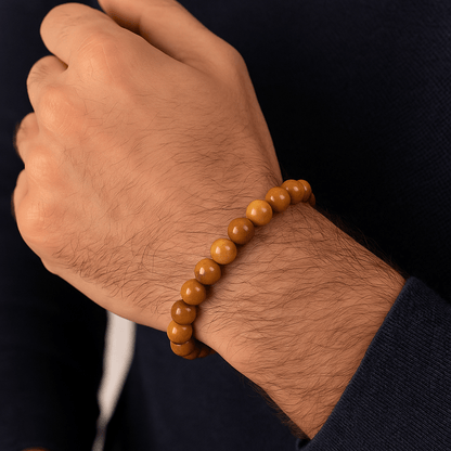 THE MEN THING Bead Bracelet CANYON - 12mm Beads Bracelet with Natural Stone - 7 inch (Adjustable) Stretch Bracelet