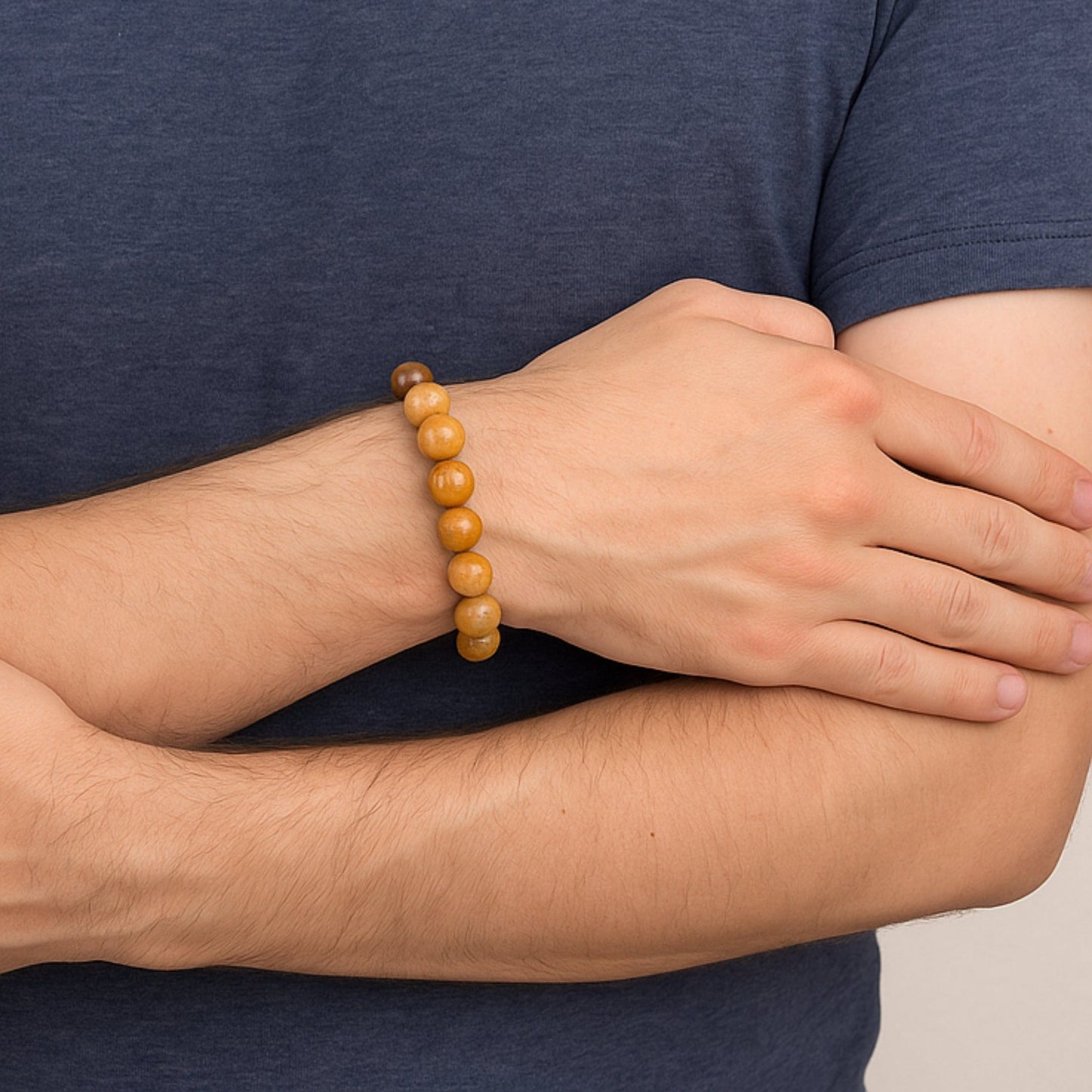 THE MEN THING Bead Bracelet CANYON - 12mm Beads Bracelet with Natural Stone - 7 inch (Adjustable) Stretch Bracelet