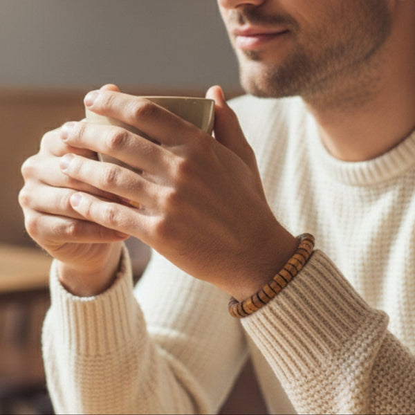 CEDAR CORE  - 10mm Wooden Beads Bracelet with Natural Stone - Adjustable Bracelet
