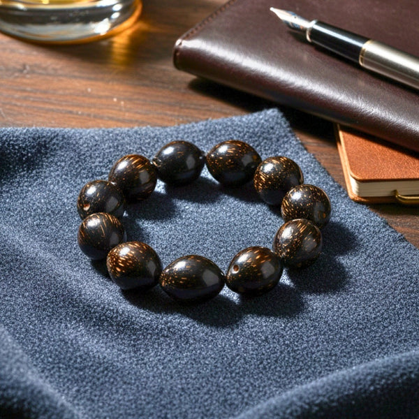 COCOSOUL - 17mm Wooden Beads Bracelet with Natural Stone - Adjustable Bracelet