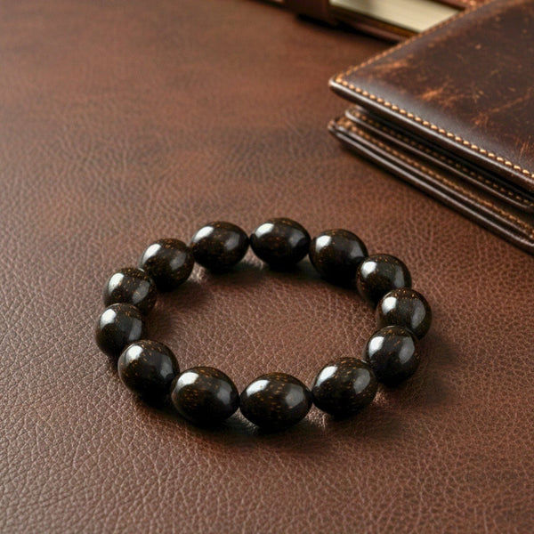 COCOSOUL - 17mm Wooden Beads Bracelet with Natural Stone - Adjustable Bracelet