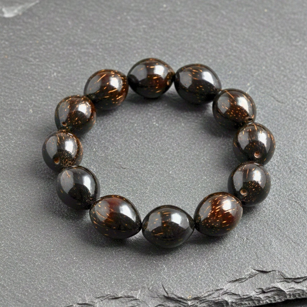 THE MEN THING Bead Bracelet COCOSOUL - 17mm Wooden Beads Bracelet with Natural Stone - Adjustable Bracelet