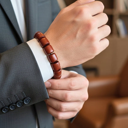 THE MEN THING Bead Bracelet CRIMSON TIMBER - 16mm Wooden Beads Bracelet with Natural Stone - Adjustable Bracelet