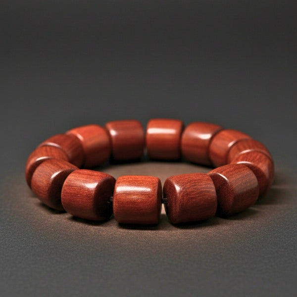 CRIMSON TIMBER - 16mm Wooden Beads Bracelet with Natural Stone - Adjustable Bracelet