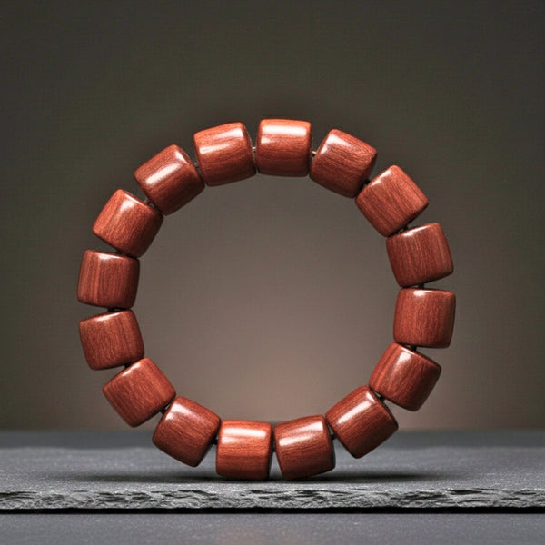 CRIMSON TIMBER - 16mm Wooden Beads Bracelet with Natural Stone - Adjustable Bracelet