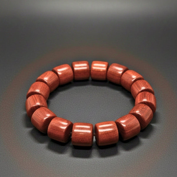 CRIMSON TIMBER - 16mm Wooden Beads Bracelet with Natural Stone - Adjustable Bracelet