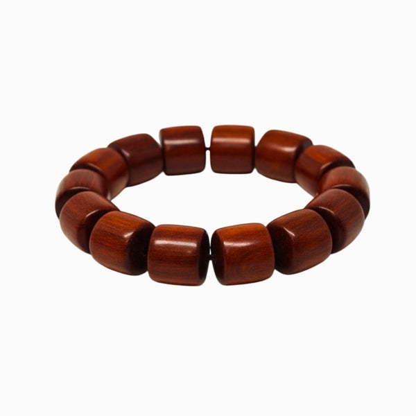 CRIMSON TIMBER - 16mm Wooden Beads Bracelet with Natural Stone - Adjustable Bracelet