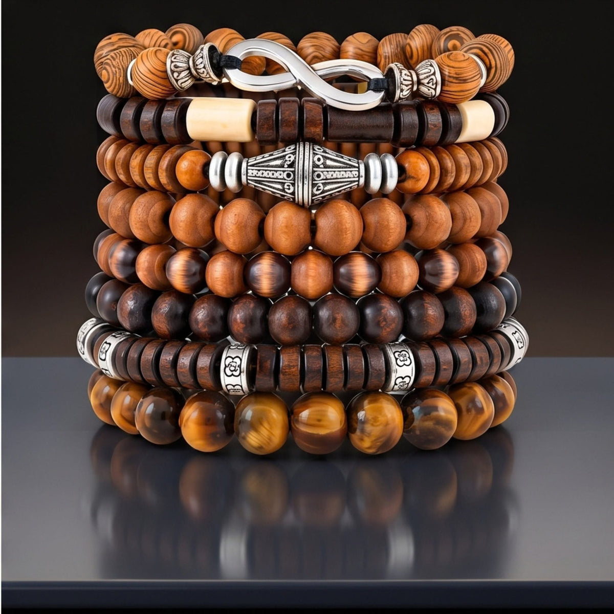 THE MEN THING Bead Bracelet DAMRU INFINITY - 8 Pcs Genuine Beads Adjustable Bracelet for Men & Boys