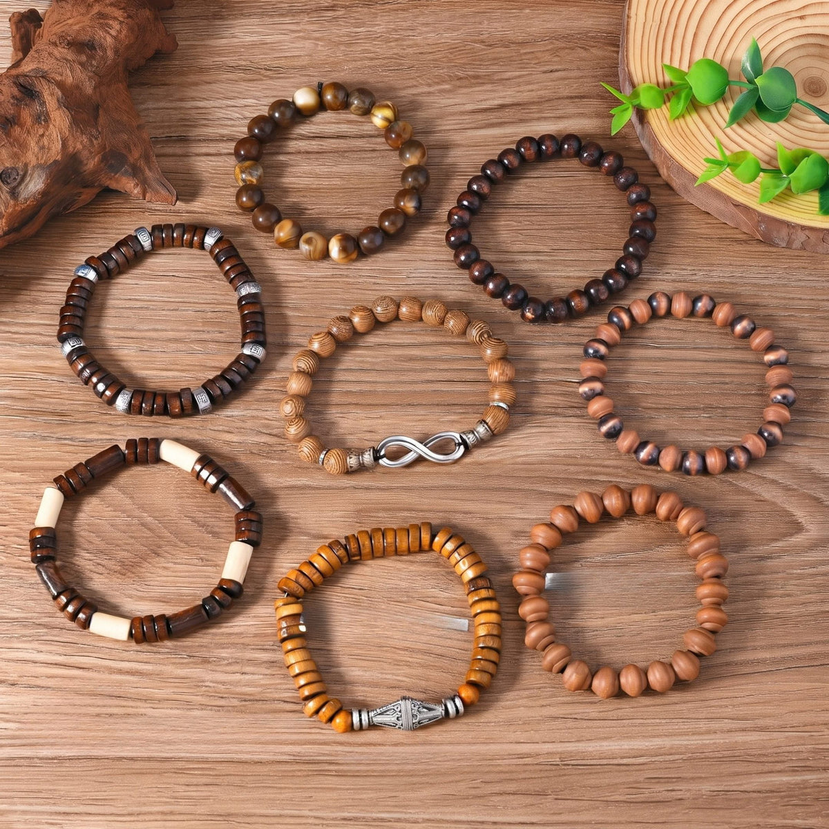 THE MEN THING Bead Bracelet DAMRU INFINITY - 8 Pcs Genuine Beads Adjustable Bracelet for Men & Boys