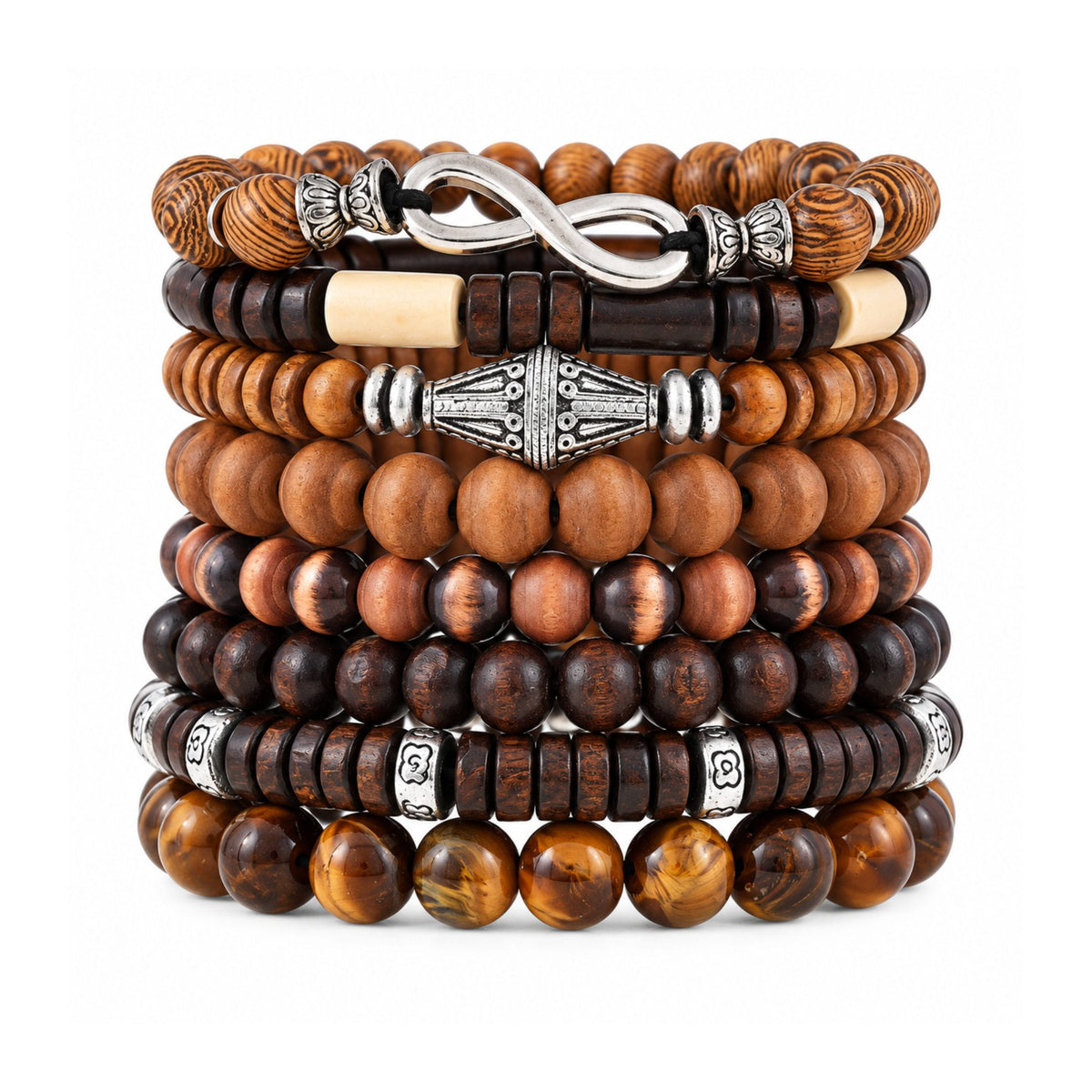 THE MEN THING Bead Bracelet DAMRU INFINITY - 8 Pcs Genuine Beads Adjustable Bracelet for Men & Boys