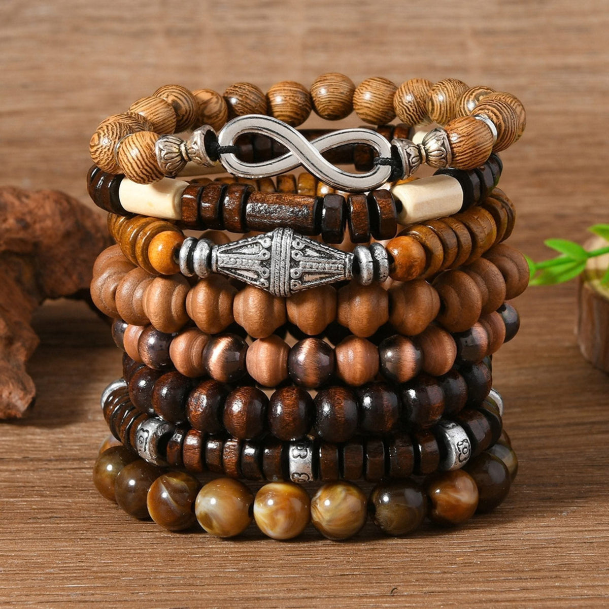 THE MEN THING Bead Bracelet DAMRU INFINITY - 8 Pcs Genuine Beads Adjustable Bracelet for Men & Boys