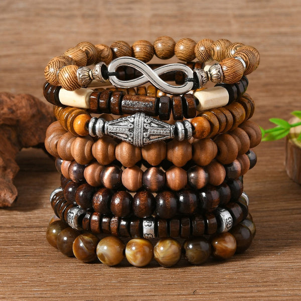 DAMRU INFINITY - 8 Pcs Genuine Beads Adjustable Bracelet for Men & Boys