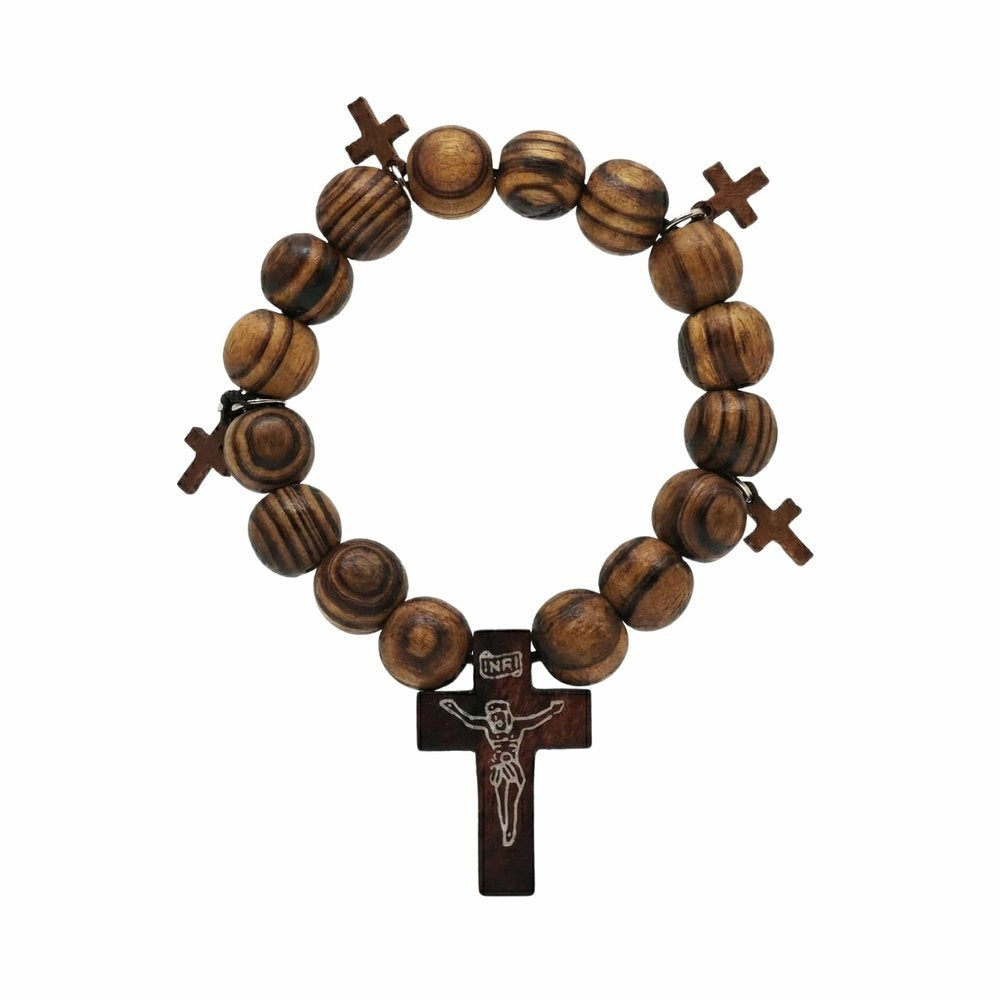 THE MEN THING Bead Bracelet DIVINEWOOD ROSARY  - 14mm Wooden Beads Bracelet with Natural Stone - Adjustable Bracelet