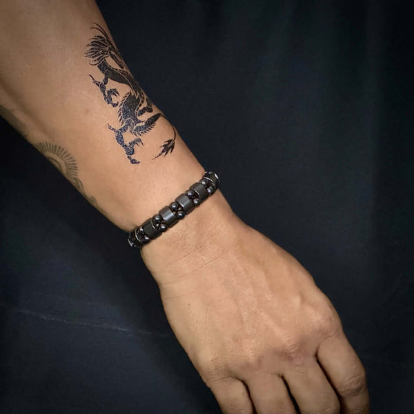 డబుల్ హెమటైట్ - సహజ రాయితో పూసల బ్రాస్‌లెట్ - పురుషులు & అబ్బాయిల కోసం 