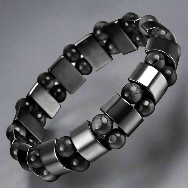 డబుల్ హెమటైట్ - సహజ రాయితో పూసల బ్రాస్‌లెట్ - పురుషులు & అబ్బాయిల కోసం 