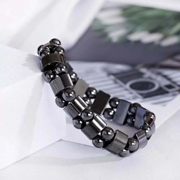 డబుల్ హెమటైట్ - సహజ రాయితో పూసల బ్రాస్‌లెట్ - పురుషులు & అబ్బాయిల కోసం 