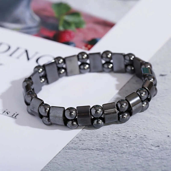 డబుల్ హెమటైట్ - సహజ రాయితో పూసల బ్రాస్‌లెట్ - పురుషులు & అబ్బాయిల కోసం 