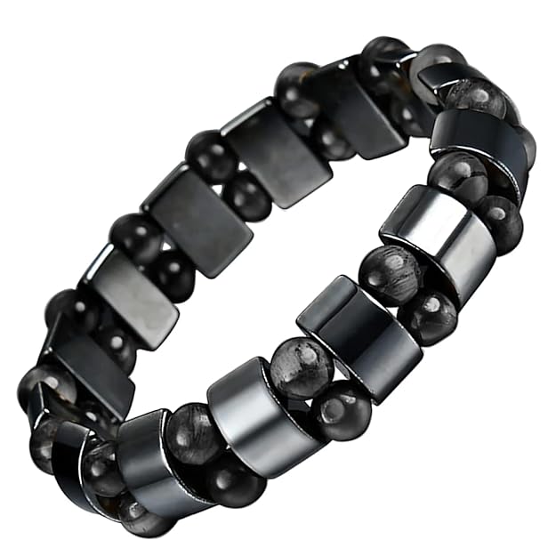 THE MEN THING Bead Bracelet DOUBLE HEMATITE - Beads Bracelet with Natural Stone - "7" inch Stretch Bracelet for Men & Boys
