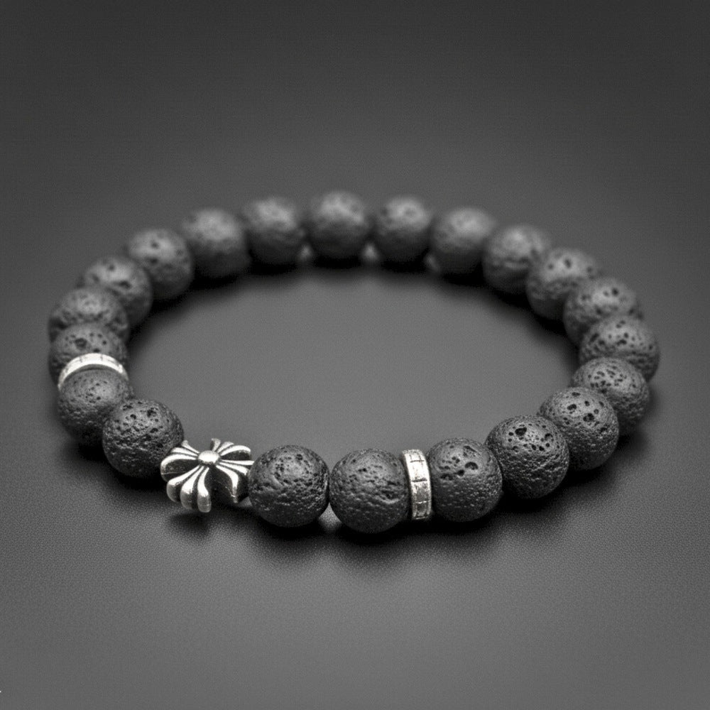 THE MEN THING Bead Bracelet DRAKNOR LAVA - 12mm Beads Bracelet with Natural Stone - Adjustable Bracelet