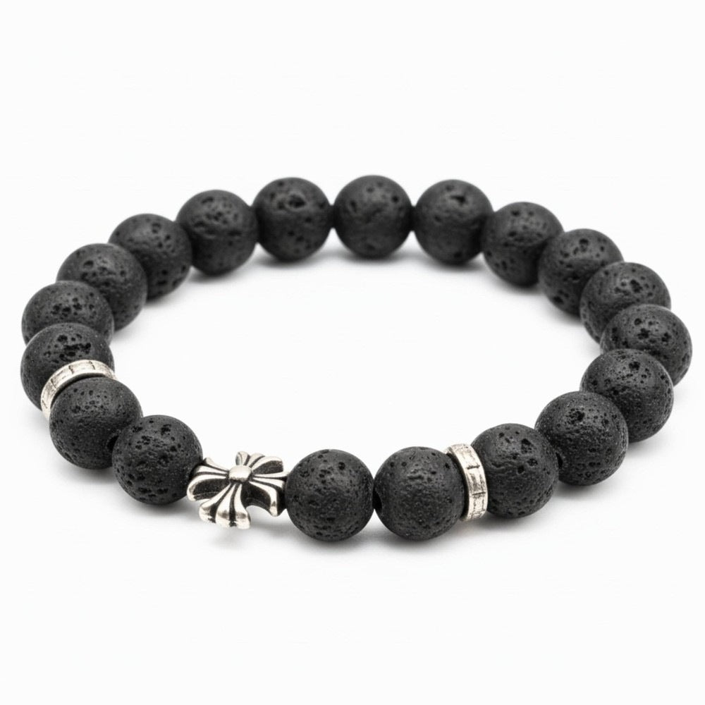 THE MEN THING Bead Bracelet DRAKNOR LAVA - 12mm Beads Bracelet with Natural Stone - Adjustable Bracelet