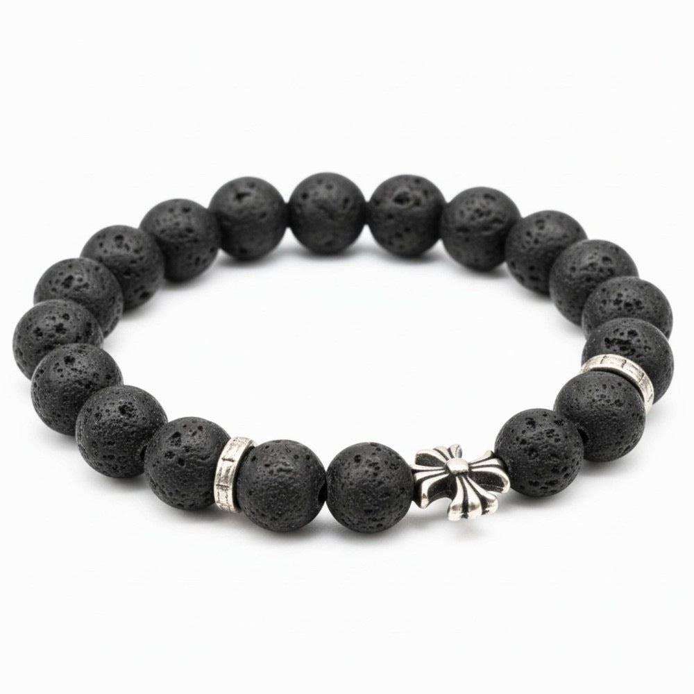 THE MEN THING Bead Bracelet DRAKNOR LAVA - 12mm Beads Bracelet with Natural Stone - Adjustable Bracelet