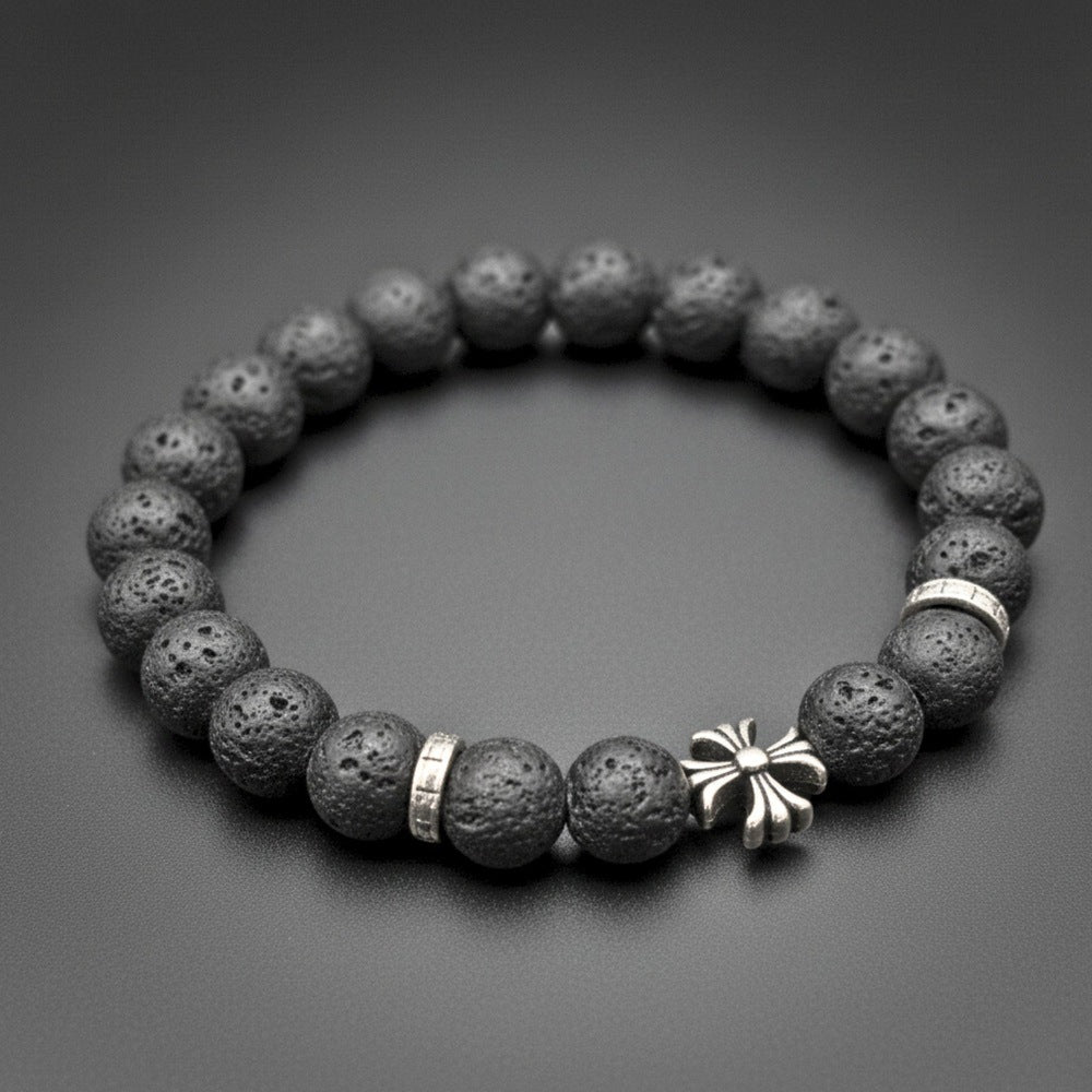 THE MEN THING Bead Bracelet DRAKNOR LAVA - 12mm Beads Bracelet with Natural Stone - Adjustable Bracelet